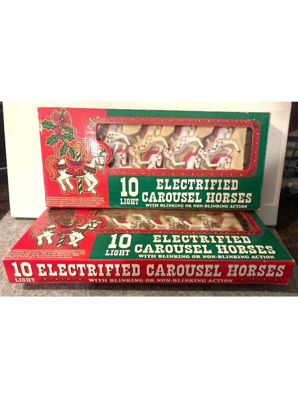 2 Sets of Vintage Electrified Carousel Horse 10 light Christmas Lights  # 3359